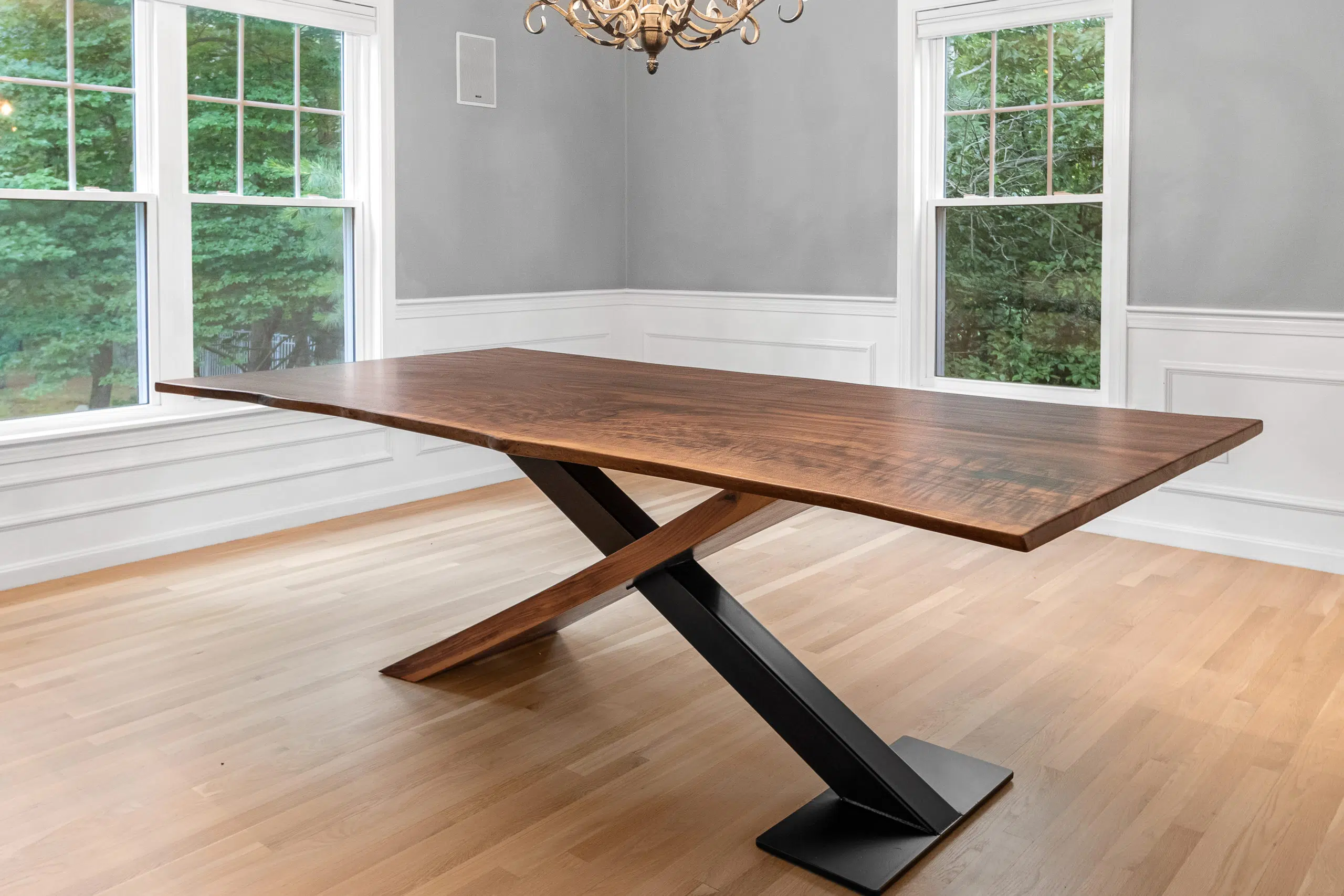 Handcrafted solid wood dining table with natural finish